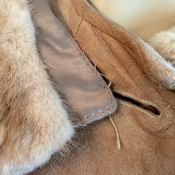 Vintage Suede Button Front Coat Fur Collar - Picture 6 of 8